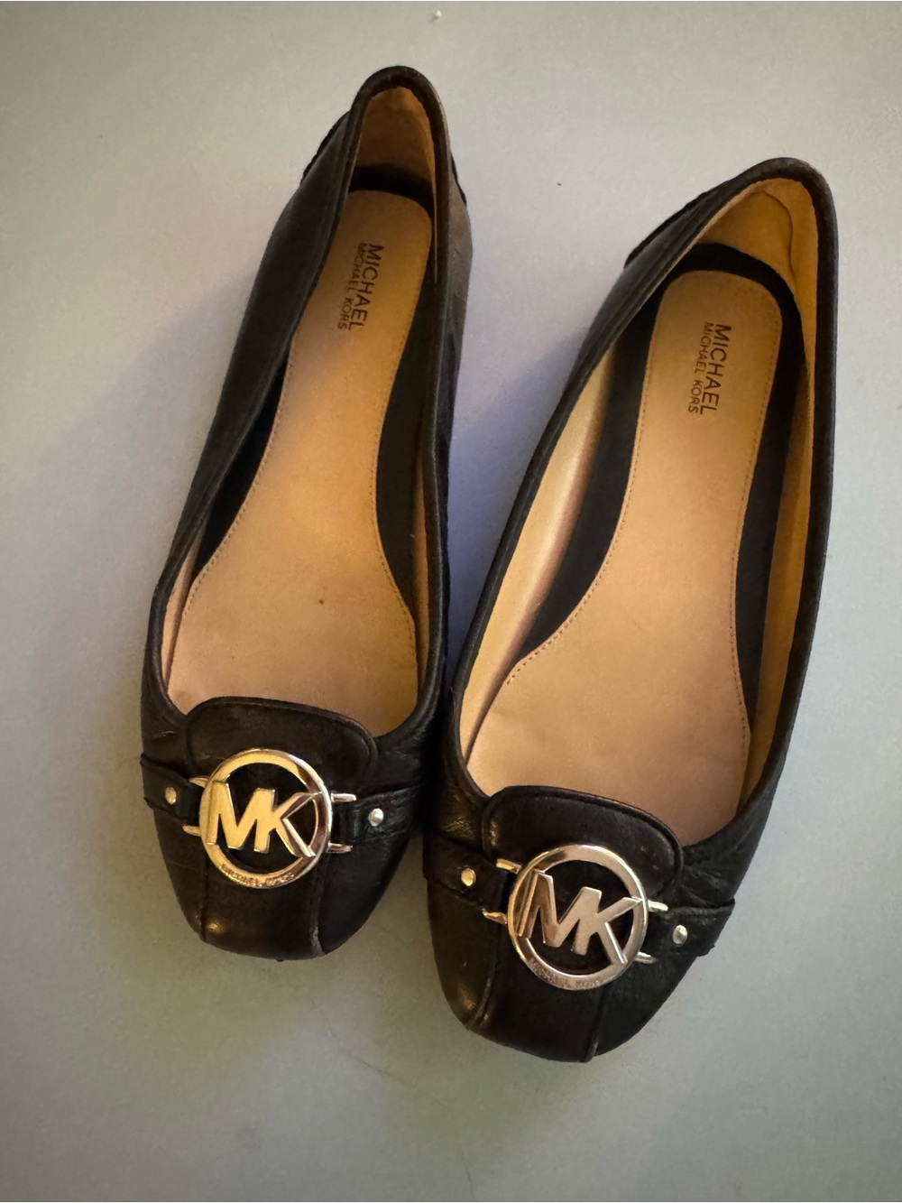 Michael Kors Women's Black MK Logo Leather Ballet Flats Size 9